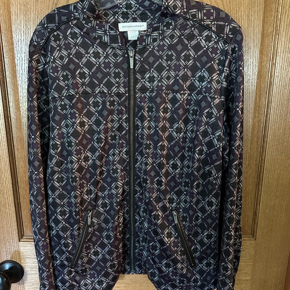 Christopher & Banks Full Zip Jacket.  Purple/Black/Silver.  Size L.